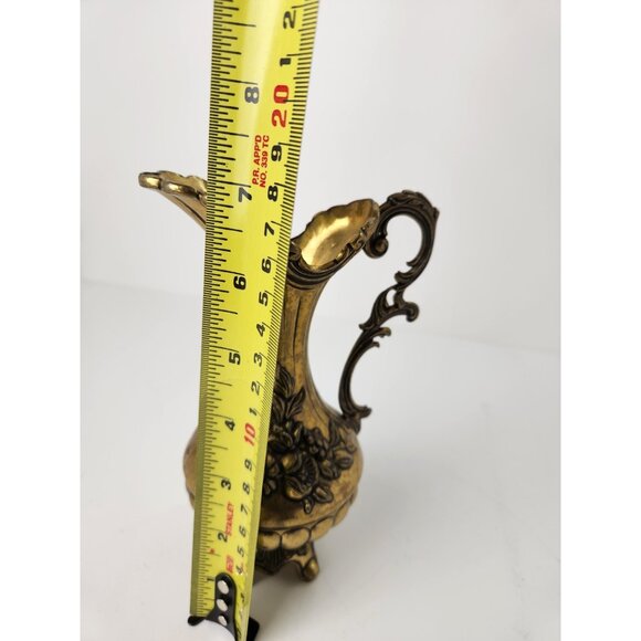 Vintage Italian Floral Embossed Metal Pitcher Vase Decor Footed Made in Italy 7" - Picture 7 of 8